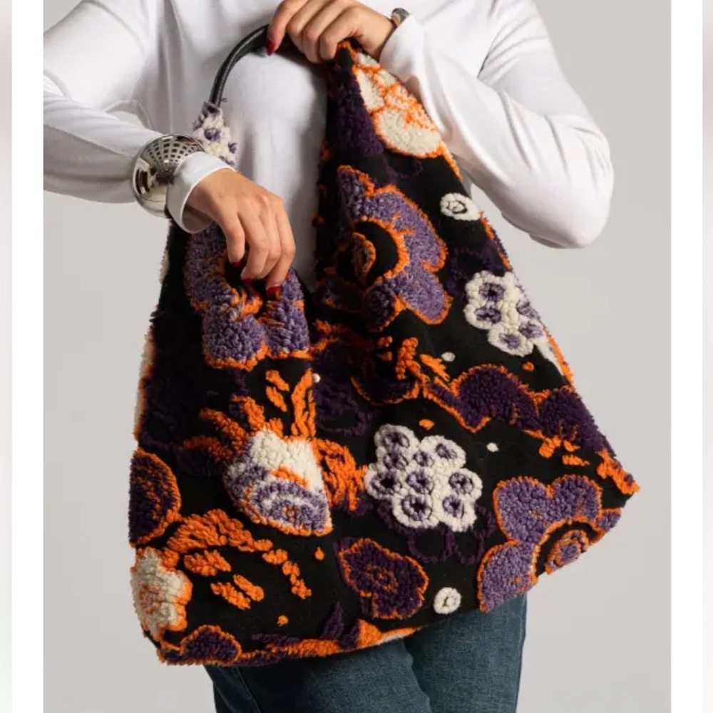 MADE IN ITALY Floral Patterned Women's Bag - Black, Purple, Orange